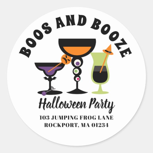 Boos & Booze Halloween-Party Rücksendeadressen-Auf Runder Aufkleber (Vorderseite)