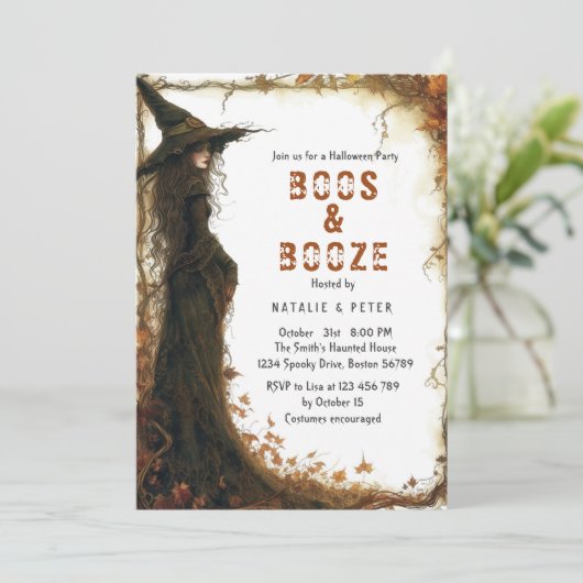 Boos & Booze I Hexe Einladung (Stehend Vorderseite)