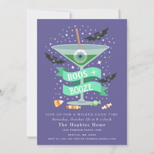 Boos & Booze Martini-Halloween-Party Einladung (Vorderseite)