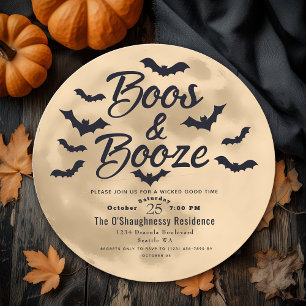 Boos & Booze Moon and Bats Erwachsenes Halloween-P Einladung