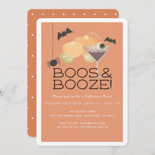Boos & Booze Pumpkin Halloween-Party Einladung (Vorne/Hinten)