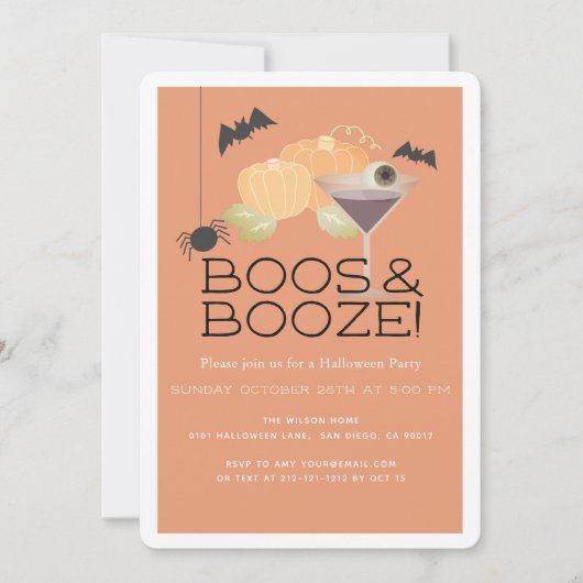 Boos & Booze Pumpkin Halloween-Party Einladung (Vorderseite)