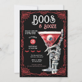 Boos & Booze Red Spooky Costume Halloween Party Einladung