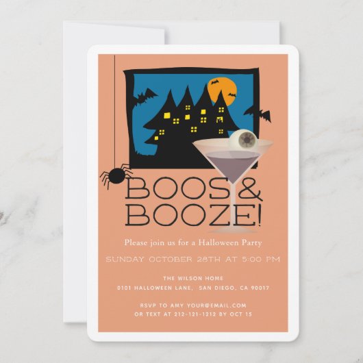 Boos & Booze Spuk Halloween-Party Einladung (Vorderseite)