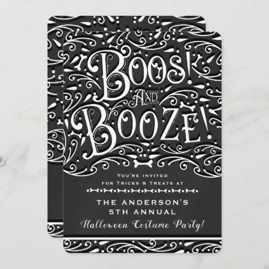 Boos & Booze Vintager Chalk Elegantes Halloween-Pa Einladung (Vorne/Hinten)