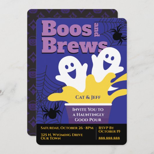 Boos & Brews, Spooky-Bier-Party, Halloween-Erwachs Einladung (Vorne/Hinten)