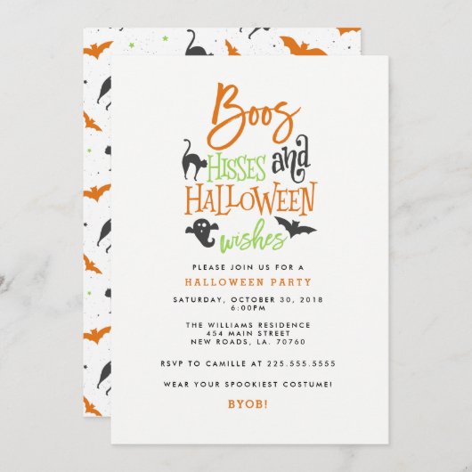 Boos Hisses and Halloween Wishes Einladung (Vorne/Hinten)