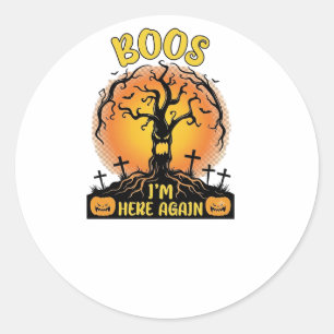 Boos ich bin wieder da Halloween Gruseliger Baum K Runder Aufkleber