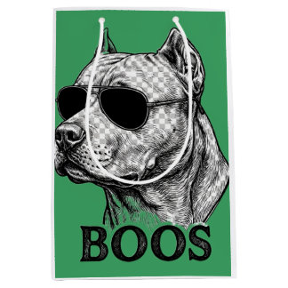 BOOS Pitbull mit Sonnenbrille Tinten-Skizzen-Tatto Mittlere Geschenktüte