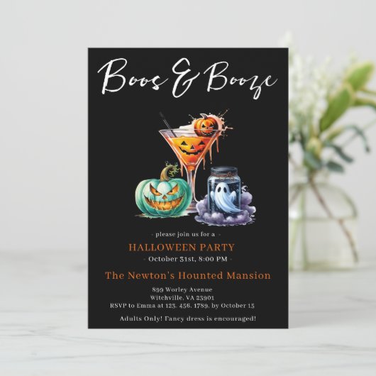 Boos und Boost Coctails Halloween-Party Einladung (Stehend Vorderseite)