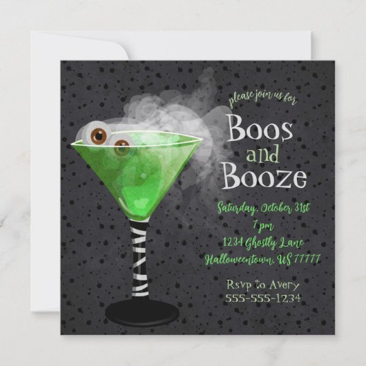 Boos und Booze Adulf Halloween Cocktail Party Einladung (Vorderseite)