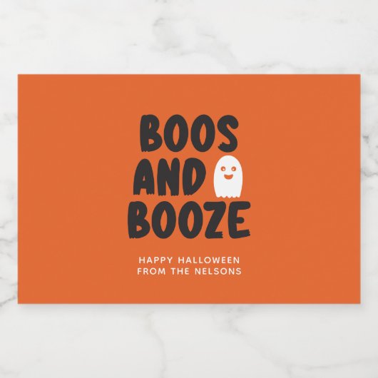 Boos und Booze Adult Halloween Ghost Orange Alkoholflaschenetikett (Einzelnes Label)