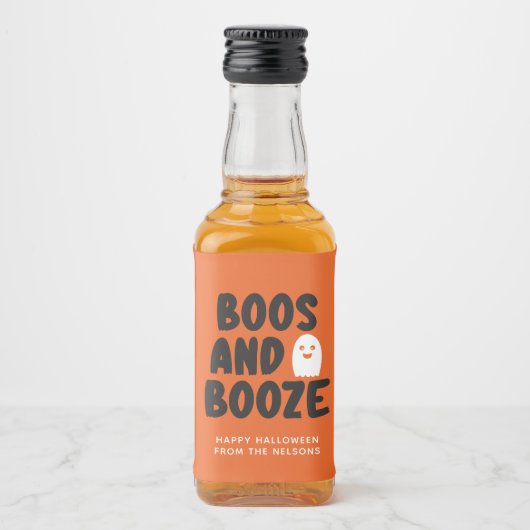 Boos und Booze Adult Halloween Ghost Orange Alkoholflaschenetikett (Vorderseite)