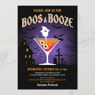 Boos und Booze Adult Halloween-Party Einladung