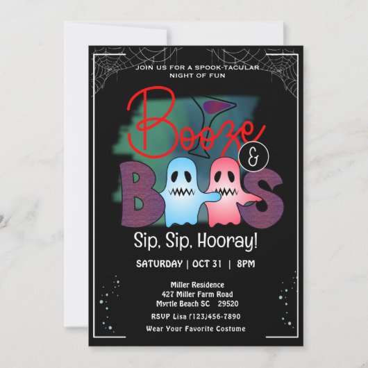 Boos und Booze Adult Halloween-Party Einladung (Vorderseite)