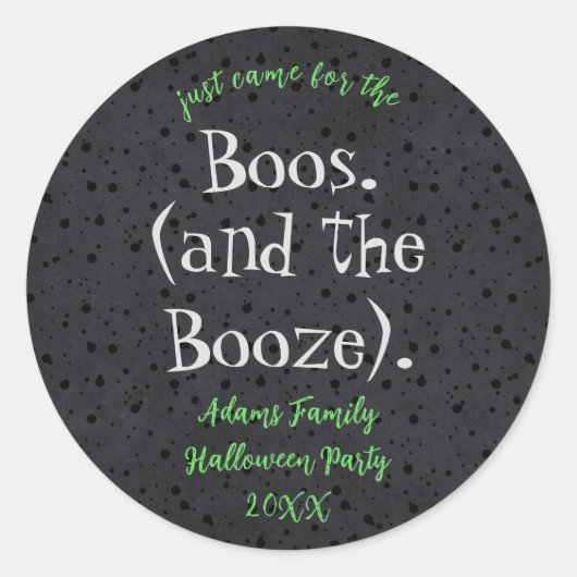 Boos und Booze Adult Halloween-Party Sticker (Vorderseite)