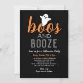 Boos und Booze Black Orange Adult Halloween-Party Einladung (Vorderseite)