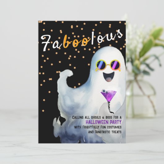 Boos und Booze Faboolous Adult Halloween-Party Einladung (Stehend Vorderseite)