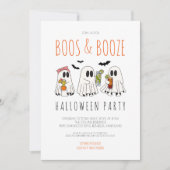 Boos und Booze Funny Ghost Adult Halloween-Party Einladung (Vorderseite)