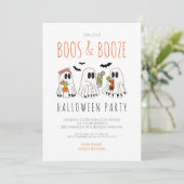 Boos und Booze Funny Ghost Adult Halloween-Party Einladung (Stehend Vorderseite)
