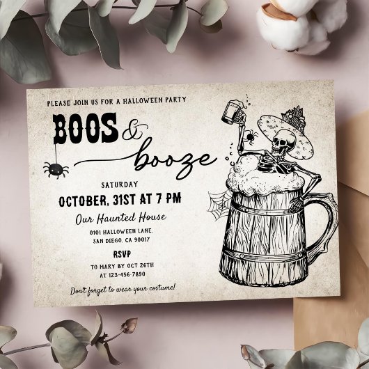 Boos und Booze Ghost-Halloween-Party Einladung
