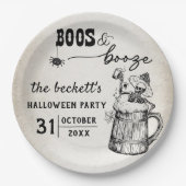 Boos und Booze Ghost-Halloween-Party Pappteller (Vorderseite)