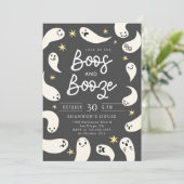 Boos und Booze Ghosts Halloween-Party Einladung (Stehend Vorderseite)
