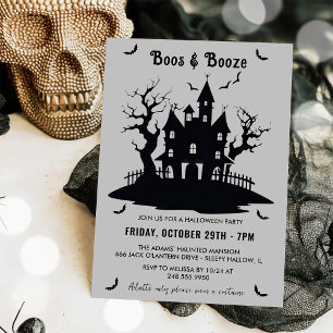 Boos und Booze Graues Halloween-Party Einladung