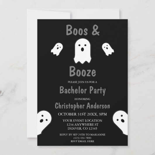 Boos und Booze Halloween Bachelor Party Einladung (Vorderseite)