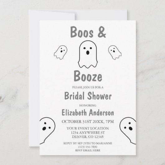 Boos und Booze Halloween Brautparty Einladung (Vorderseite)