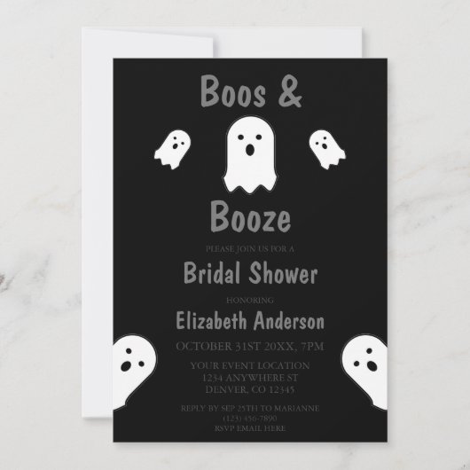 Boos und Booze Halloween Brautparty Einladung (Vorderseite)