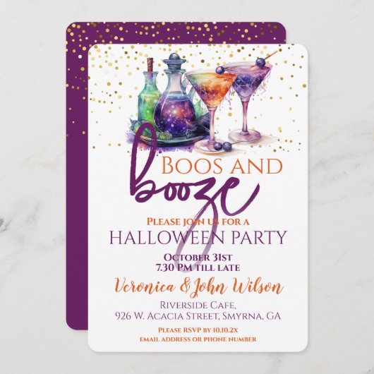 Boos und Booze Halloween Einladung (Vorne/Hinten)