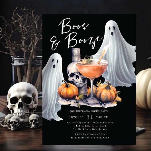 Boos und Booze-Halloween-Party Einladung