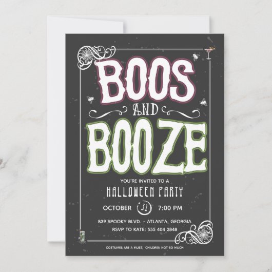 Boos und Booze Halloween-Party Einladung (Vorderseite)