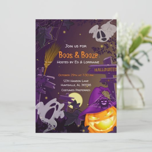 Boos und Booze-Halloween-Party Einladung (Stehend Vorderseite)