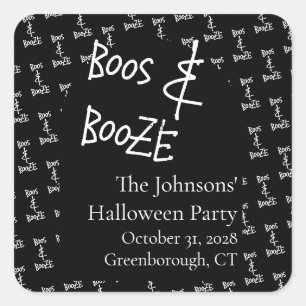 Boos und Booze Halloween-Party Schwarzweiß Quadratischer Aufkleber