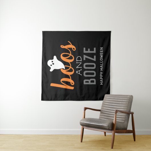 Boos und Booze-Halloween-Party-Zeichengabestation Wandteppich (Beispiel)