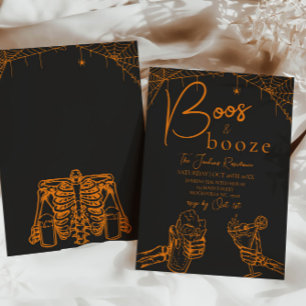 Boos und Booze Halloween Skelett Party Orange Einladung