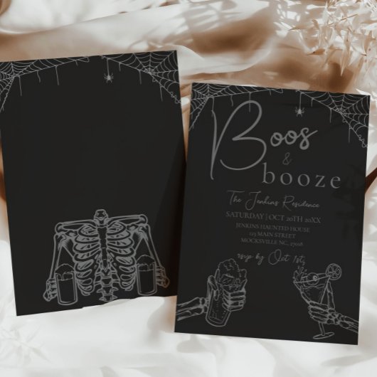 Boos und Booze Halloween Skeletton Party Einladung