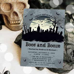 Boos und Booze Moon Halloween-Party Einladung