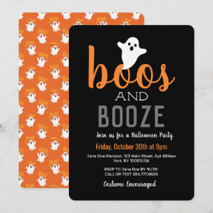 Boos und Booze Schwarz Orange Halloween-Party Einladung