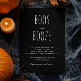 Boos und Booze | Schwarzes Minimalistisches Hallow Einladung