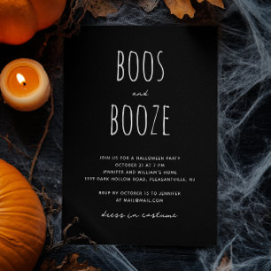 Boos und Booze   Schwarzes Minimalistisches Hallow Einladung