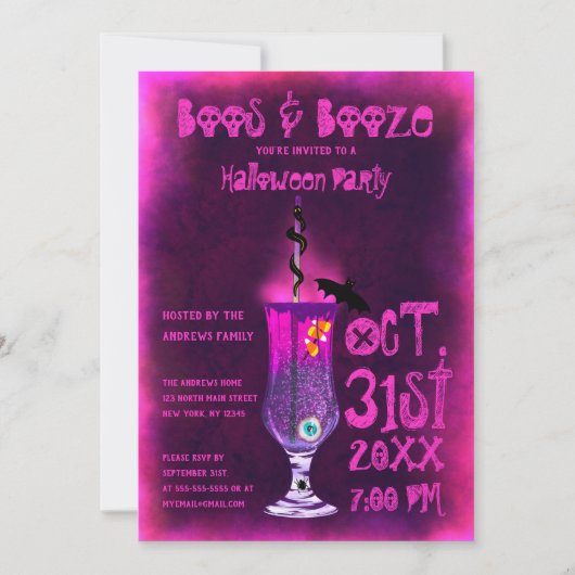 Boos und Booze Spooky Cocktail Drink Halloween Einladung (Vorderseite)