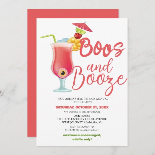 Boos und Booze Spooky Halloween Party Einladung (Vorne/Hinten)