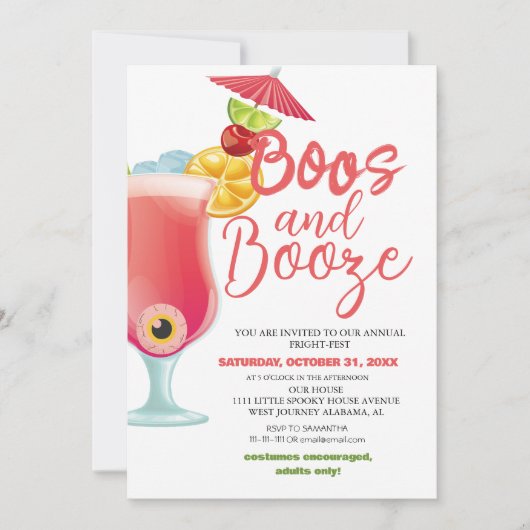 Boos und Booze Spooky Halloween Party Einladung (Vorderseite)