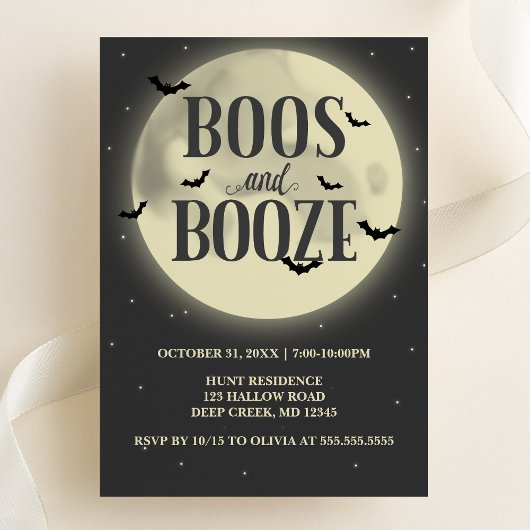 Boos und Booze Vollmond Halloween-Party Einladung