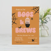 Boos und Brews Niedlich Orange Halloween Einladung (Stehend Vorderseite)