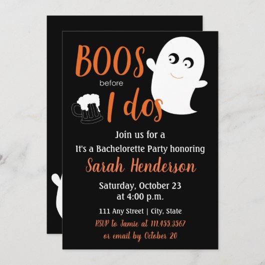 Boos vor I Dos Bachelorette Einladung (Vorne/Hinten)