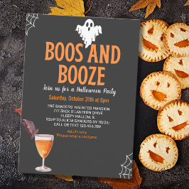 Boos y Booze Black Funny Halloween Party Einladung
